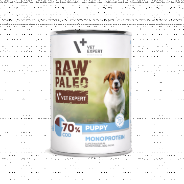 Hrana umeda pentru caini, puppy, RAW PALEO, cod, 400 g