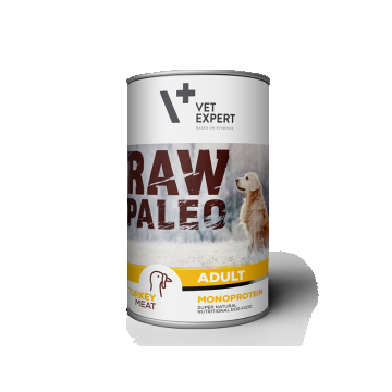 Hrana umeda pentru caini, RAW PALEO, adult, carne de curcan, conserva monoproteica, 400 g