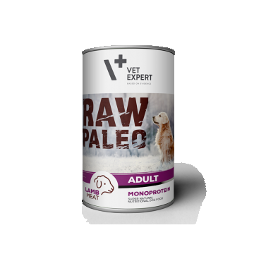 Hrana umeda pentru caini, RAW PALEO, conserva monoproteica, adult, carne de miel, 400 g