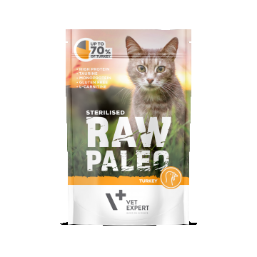 Hrana umeda pentru pisici, RAW PALEO CAT, STERILISED, carne de curcan, 100 g