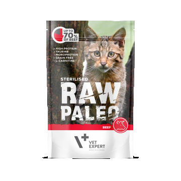 Hrana umeda pentru pisici, RAW PALEO CAT, STERILISED, carne de vita, 100 g