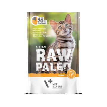 Hrana umeda pentru pisici, RAW PALEO KITTEN, carne de curcan, 100 g