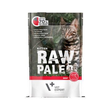 Hrana umeda pentru pisici, RAW PALEO KITTEN, carne de vita,100 g