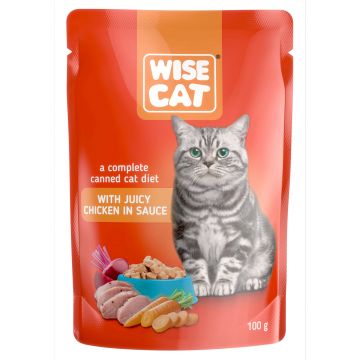 Hrana umeda pentru pisici, WISE CAT ADULT, pui in sos, 24 plicuri x 100gr