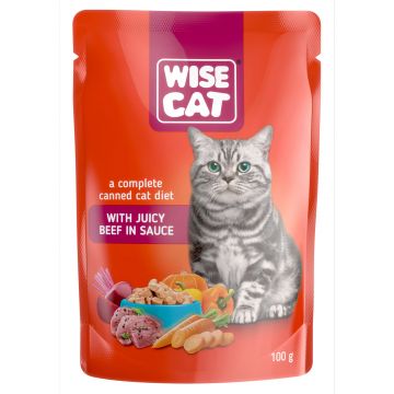 Hrana umeda pentru pisici, WISE CAT ADULT, vita in sos, 24 plicuri x 100gr