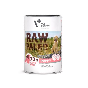 Hrana umeda pentrucaini, puppy, RAW PALEO, miel si vitel, 400 g