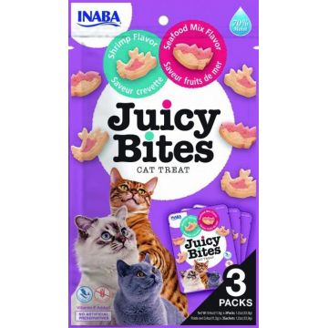 Juicy Bites Recompense pentru Pisici cu Creveti si Mix Fructe de Mare, 11.3 g x 3 buc