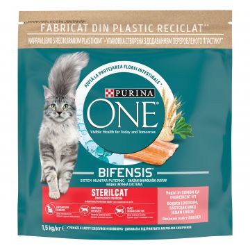 PURINA ONE Sterilcat, Somon si Cereale Integrale, hrana uscata pentru pisici, 1.5 kg