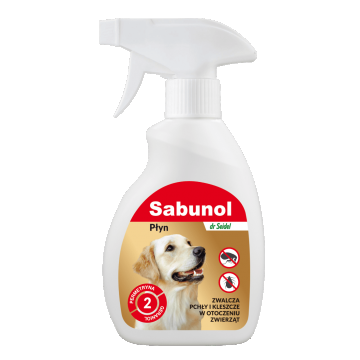 Soluție pentru câini, împotriva puricilor și căpușelor, SABUNOL DOG, LICHID 250 ML