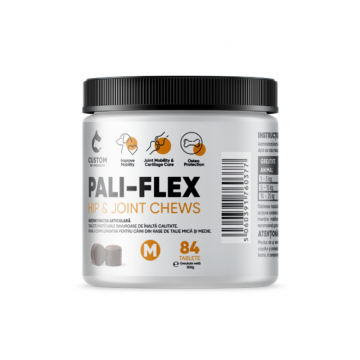 Tablete masticabile pentru combaterea durerii si a inflamatiei articulatiilor rigide, caini de talie mica si medie, PALI-FLEX, M, 84 tablete