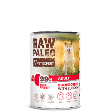 Hrană umedă pentru câini, adult, Raw Paleo Duo Protein, vită și iepure, 400g