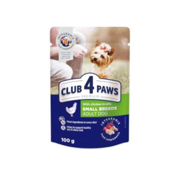 Hrana umeda pentru caini adulti, CLUB 4 PAWS Premium, pui in sos, 100g