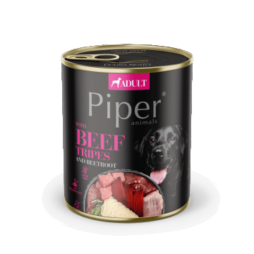 Hrana umeda pentru caini PIPER DOG, burta de vita si sfecla rosie, 800g