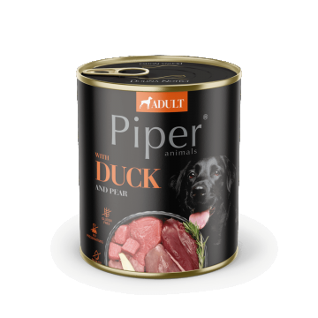 Hrana umeda pentru caini PIPER DOG, carne de rata si pere- 800g