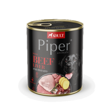 Hrana umeda pentru caini PIPER DOG, ficat de vita si cartof, 800g