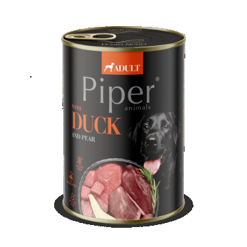 Hrana umeda pentru caini PIPER DOG, rata si pere, 400g