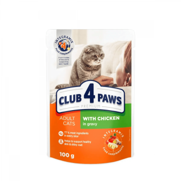 Hrana umeda pentru pisici adulte CLUB 4 PAWS Premium, pui in sos, 100g