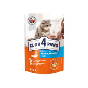 Hrana umeda pentru pisici adulte, CLUB 4 PAWS Premium, somon in jeleu, 100g