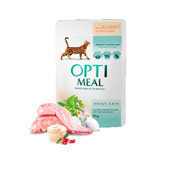 Hrana umeda pentru pisici adulte, Super Premium OPTIMEAL WET FOOD, iepure in sos alb, 85g