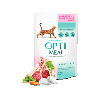 Hrana umeda pentru pisici adulte, Super Premium OPTIMEAL WET FOOD , miel si legume, 85g