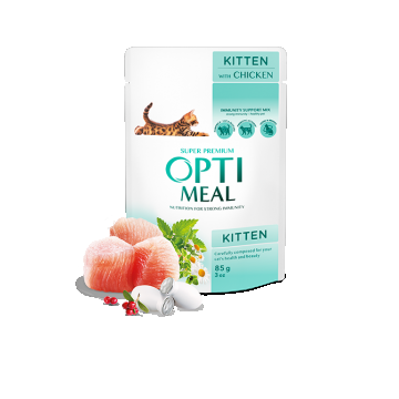 Hrana umeda pentru pisici junior, Super Premium OPTIMEAL WET FOOD OPTIMEAL, pui, 85g