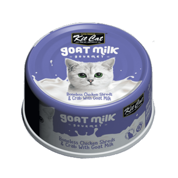 Hrana umeda pentru pisici, Kit Cat Goat Milk Gourmet,File de Pui Fara Oase & Crab cu Lapte de Capra, 70g