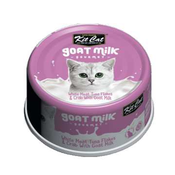 Hrana umeda pentru pisici, Kit Cat Goat Milk Gourmet, Ton Alb & Crab cu Lapte de Capra, 70g