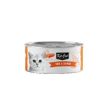 Hrana umeda pentru pisici, Kit Cat, Ton fără Oase & Topping de Somon, 80g