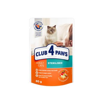 Hrana umeda pentru pisici sterilizate, CLUB 4 PAWS Premium 80g