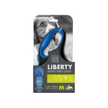 Lesa retractabila pentru caini, LIBERTY M-PETS, albastra L, 20.8 x 11.6 x 4.4 cm