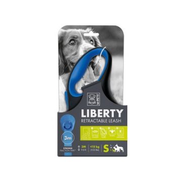 Lesa retractabila pentru caini, LIBERTY M-PETS, albastra S, 16.3 x 9.2 x 3.9 cm