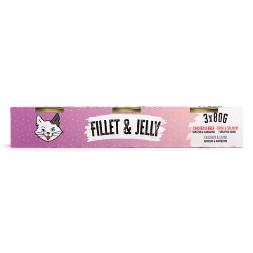 Recompensă umedă pentru pisici adulte Mr. Bandit Cat MIX, Fillet & Jelly, pui și vită, ton și somon, pui și miel, 3x80g