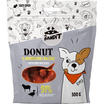 Recompense pentru caini Mr. Bandit Donut, miel si rata, 500g