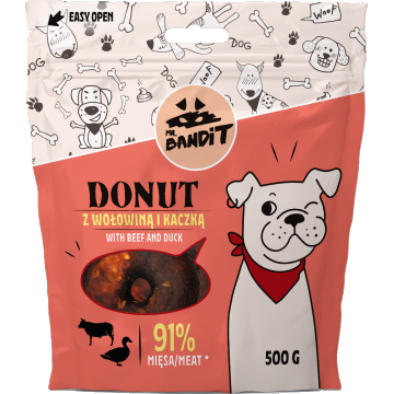 Recompense pentru caini Mr. Bandit Donut, vita si rata, 500g