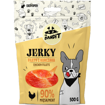 Recompense pentru caini Mr. Bandit JERKY, pui, 500g