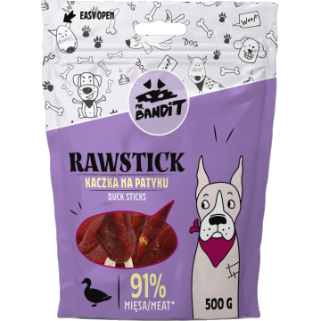 Recompense pentru caini Mr. Bandit RAWSTICK , rata, 500g