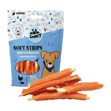 Recompense pentru caini Mr. Bandit SOFT STRIPS, pui si cod, 500g