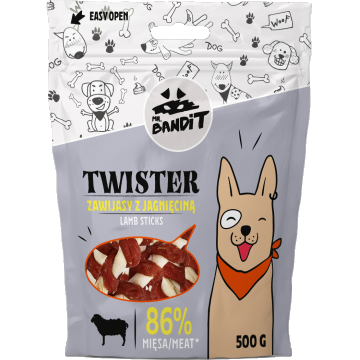 Recompense pentru caini Mr. Bandit TWISTER, miel, 500g