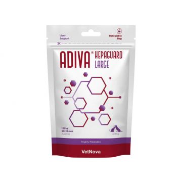 Tablete masticabile pentru sustinerea functiei hepatice, talie mare, ADIVA® Hepaguard Chews, VetNova, 30