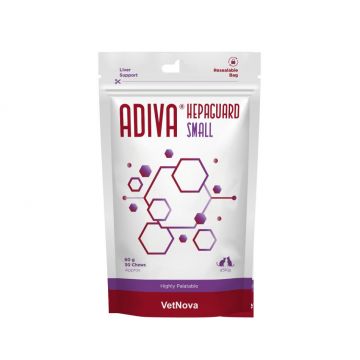 Tablete masticabile pentru sustinerea functiei hepatice, talie mica, ADIVA® Hepaguard Chews, VetNova, 30