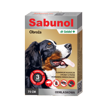 Zgarda antiparazitara pentru caini, SABUNOL DOG GPI REFLECTIVE, gri cu efect reflectorizant, 25-50 kg, 75 cm