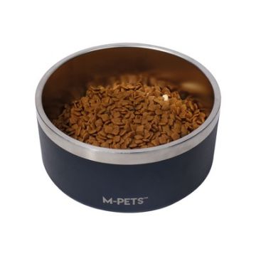 Castron negru pentru caini, premium, otel inoxidabil, Double Wall Bowl ESKIMO M-PETS, 1.25 L