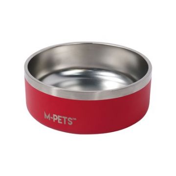 Castron rosu, premium, otel inoxidabil, Double Wall Bowl ESKIMO M-PETS, 1.25 L