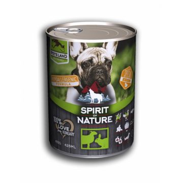 Hrana umeda pentru caini Spirit of Nature, Iepure si miel, Hipoalergenic, 75% carne, 415g