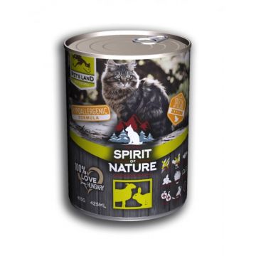 Hrana umeda pentru pisici Spirit of Nature, Iepure si miel, Hipoalergenic, 75% carne, 415g