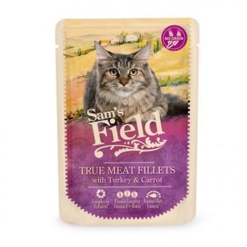 Hrana umeda pisici, Sam s field cat plic with turkey filets carrot 85gr