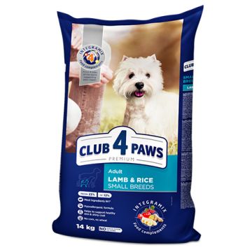 Hrană uscată pentru câini adulți, rase mici, Club 4 Paws PREMIUM, miel si orez, 14 kg