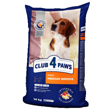 Hrană uscată pentru câini adulți, talie medie, Club 4 Paws PREMIUM, pui, 14 kg