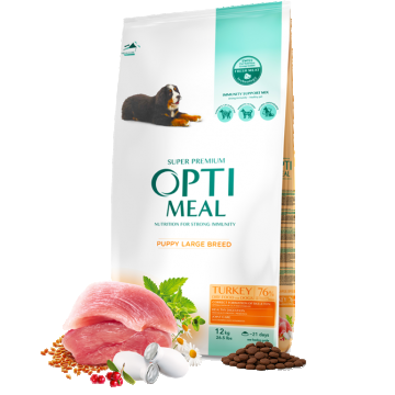 Hrana uscata pentru caini junior DE TALIE MARE, OPTIMEAL DRY FOOD, curcan, 12 kg