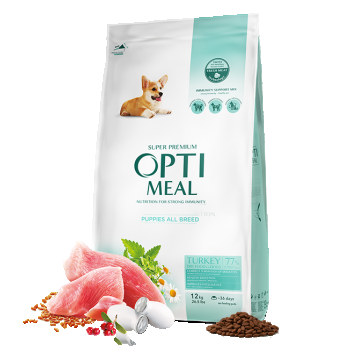 Hrana uscata pentru caini junior super Premium OPTIMEAL DRY FOOD, curcan, 12 kg